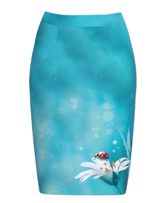 Fusta conica bleu imprimata cu model Buburuza CMD2896