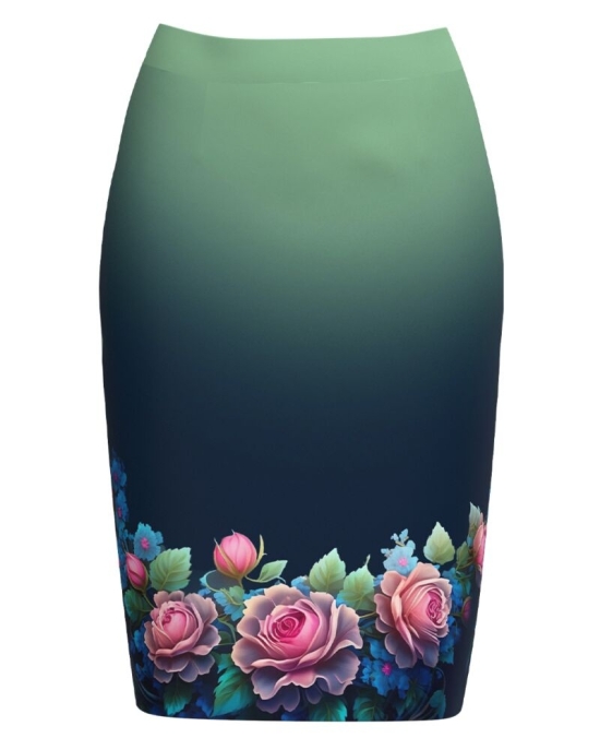 Fusta conica in degrade imprimata cu model floral CMD4155