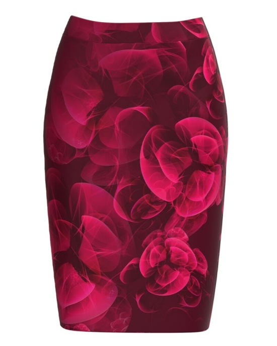 Fusta conica Viva Magenta imprimata cu model floral abstract CMD3671