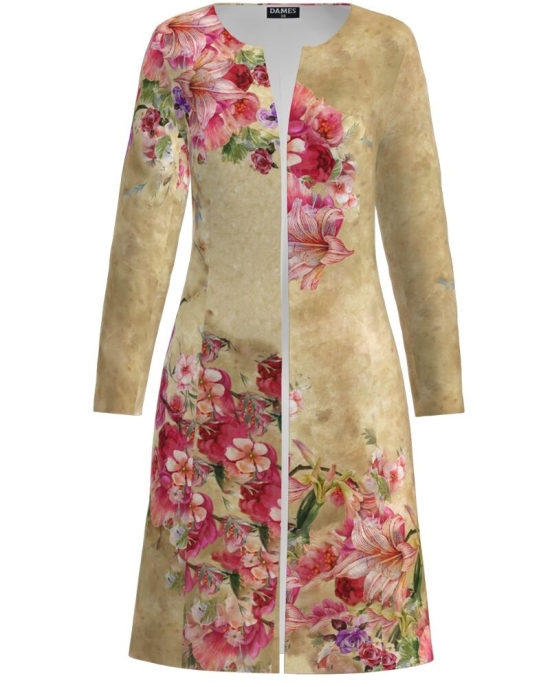Jacheta de dama bej lunga imprimata cu model Floral CMD2276