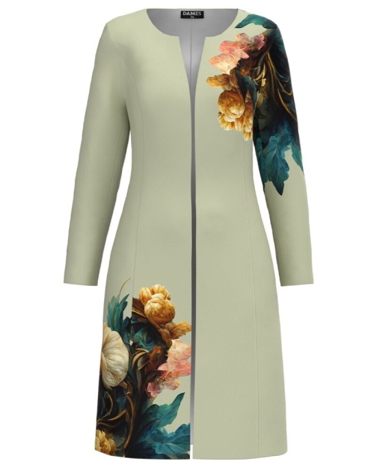 Jacheta de dama vernil lunga imprimata cu model floral CMD3442