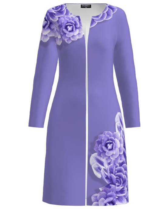 Jacheta de dama violet lunga imprimata cu model floral CMD1789