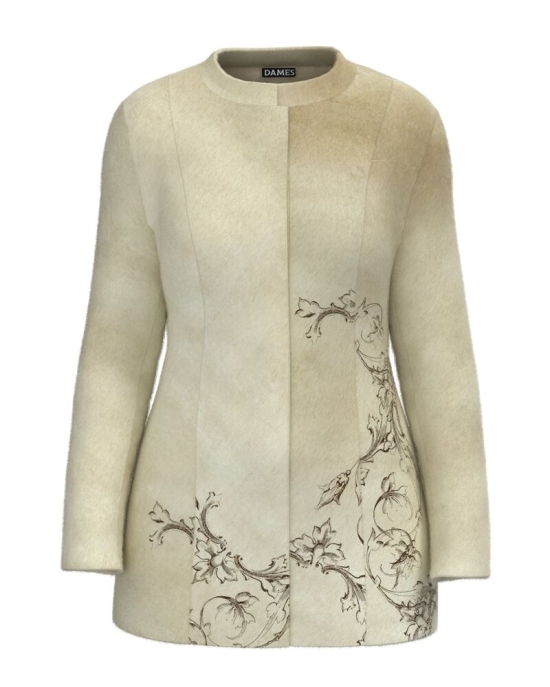 Palton dama bej elegant si calduros imprimat Floral CMD1467
