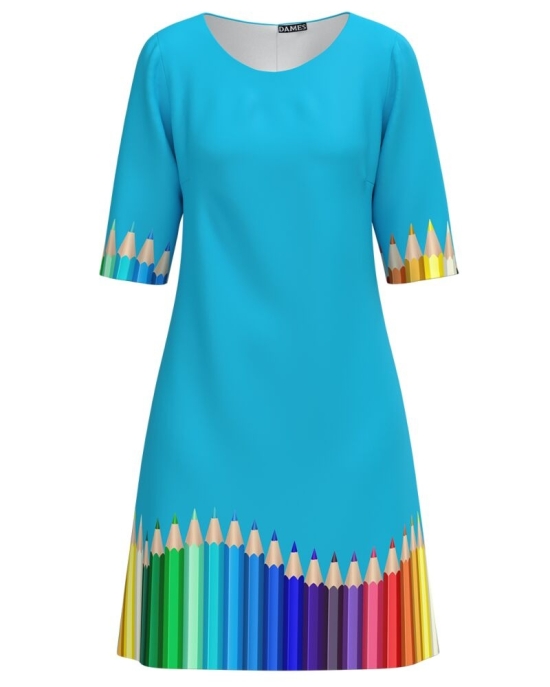 Rochie casual bleu imprimata Creioane colorate CMD4626