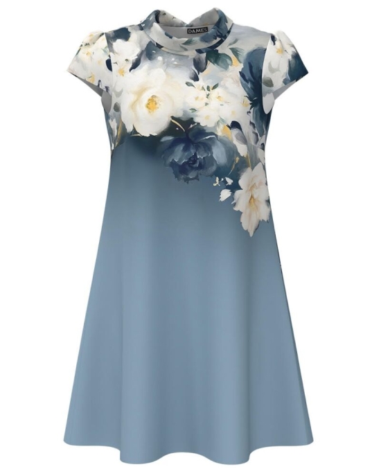 Rochie casual bleu imprimata cu model floral CMD4606