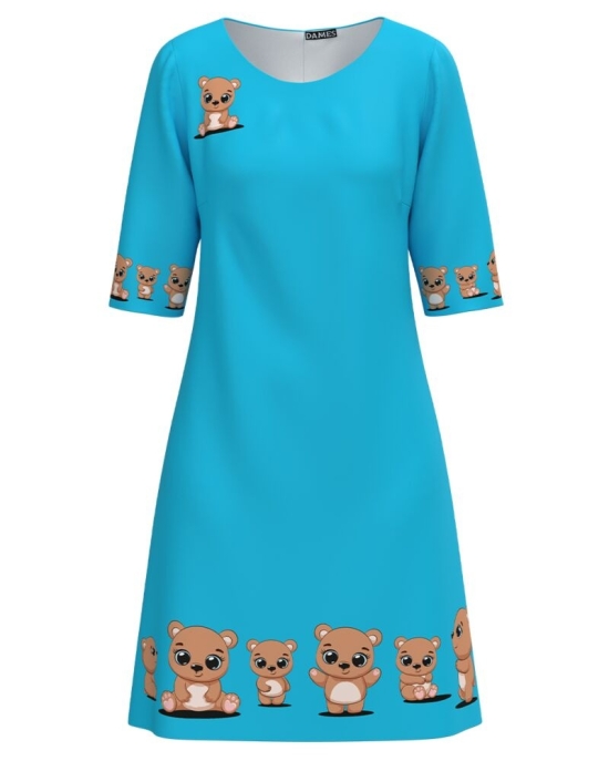 Rochie casual bleu imprimata cu model Ursuleti CMD4648
