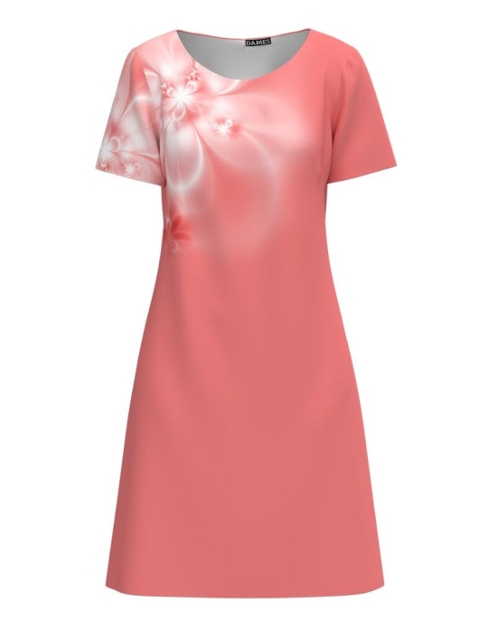 Rochie casual corai imprimata cu model floral CMD4000