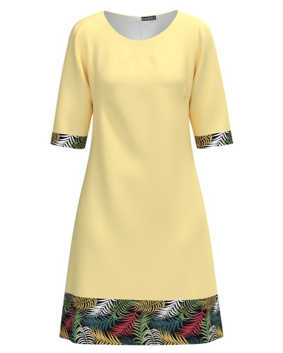 Rochie casual galbena imprimata cu model tropical CMD4669