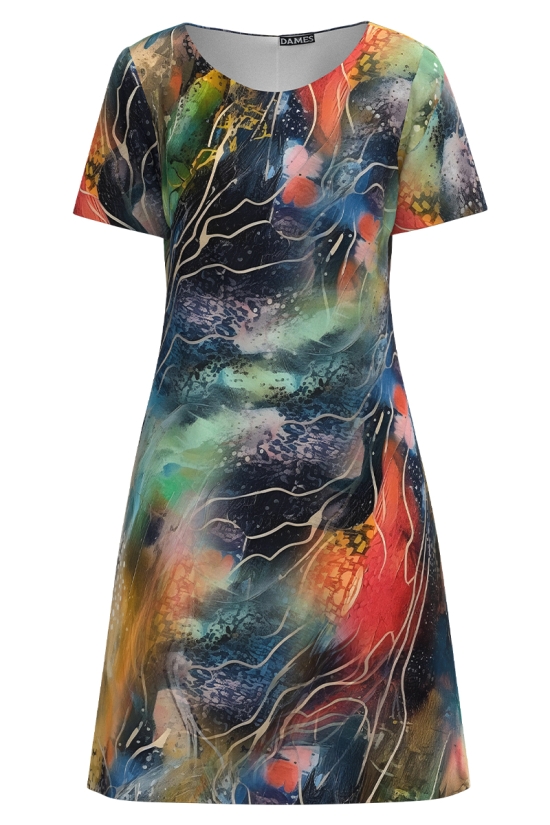 Rochie casual imprimata multicolor abstract