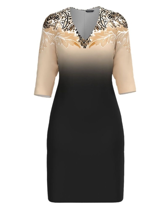 Rochie casual in degrade cu decolteu in V imprimata frunze CMD4973