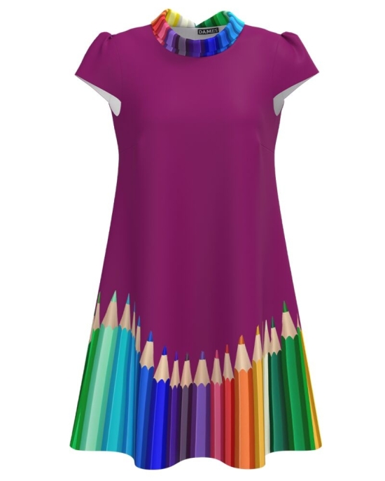 Rochie casual magenta imprimata Creioane colorate CMD4565