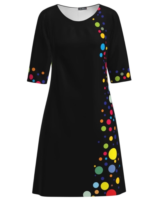 Rochie casual neagra imprimata cu model buline colorate CMD3411