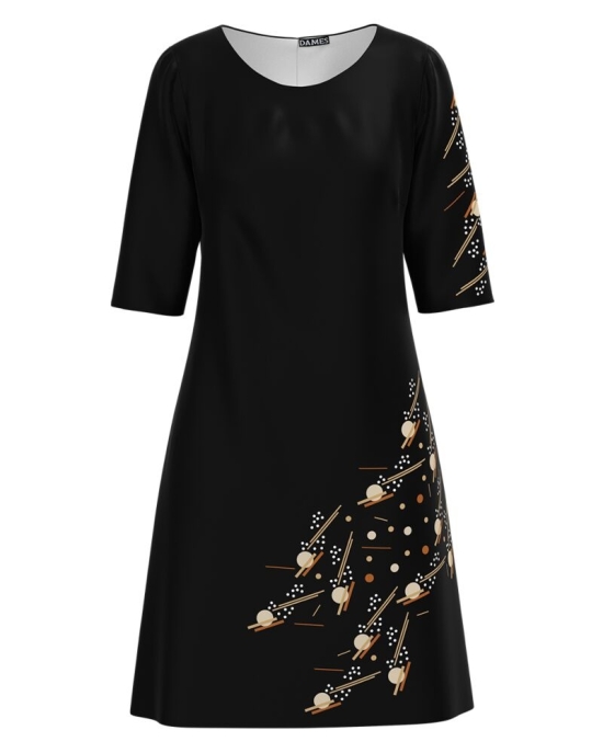 Rochie casual neagra imprimata cu model in contrast CMD3097