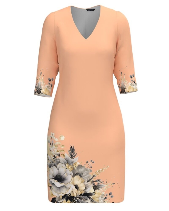 Rochie casual Peach Fuzz cu decolteu in V imprimata floral CMD4984