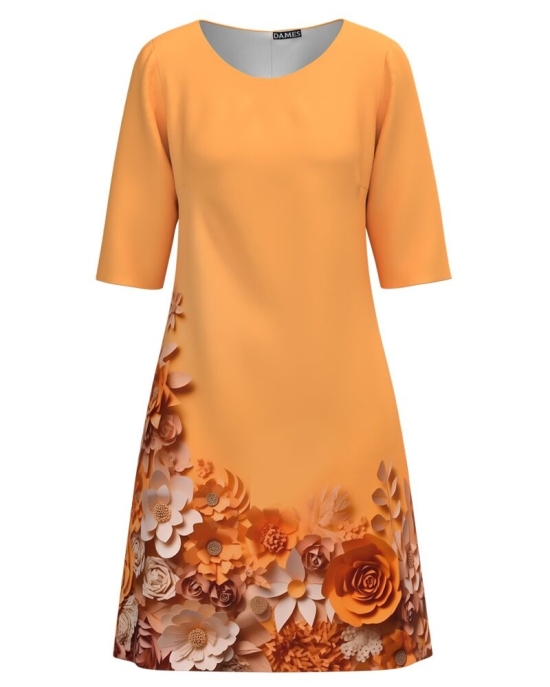 Rochie casual portocalie imprimata cu model floral CMD4751