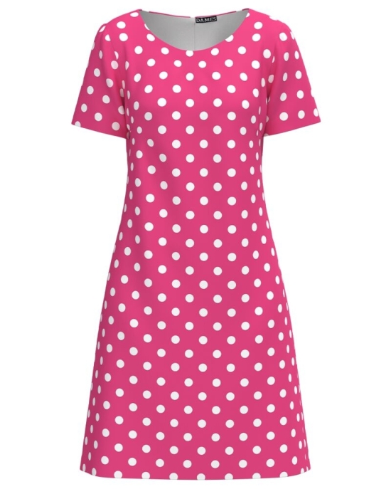 Rochie casual roz imprimata cu model buline CMD4523