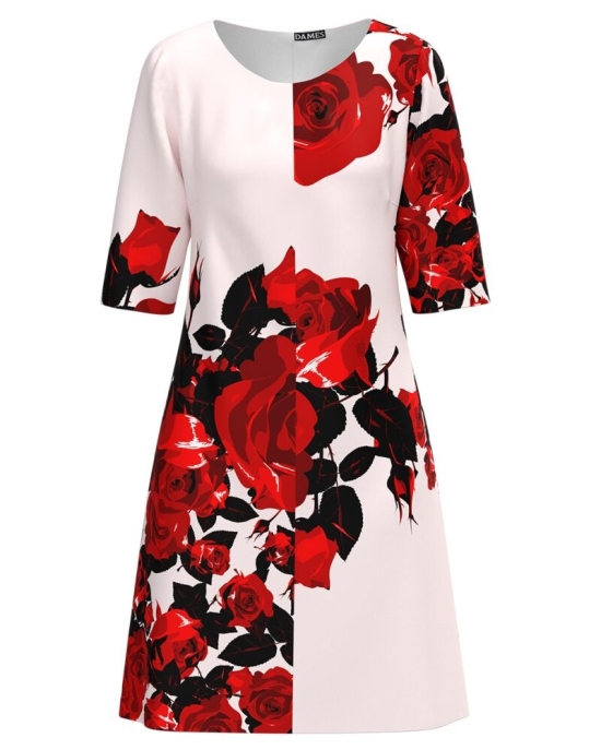 Rochie casual roz pal imprimata trandafiri
