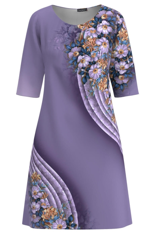 Rochie casual violet imprimata cu model floral CMD3493