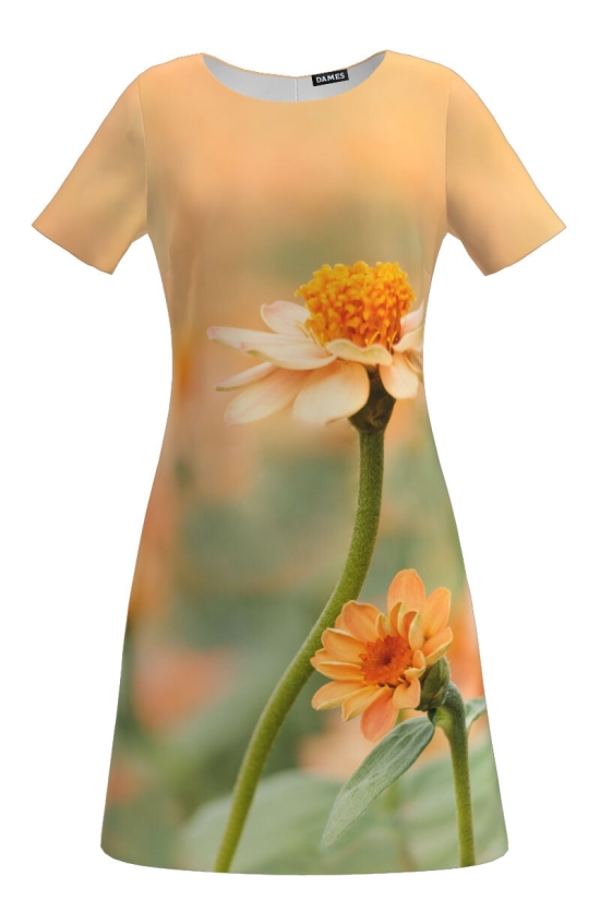 Rochie evazata imprimata digital Crizanteme CMD136