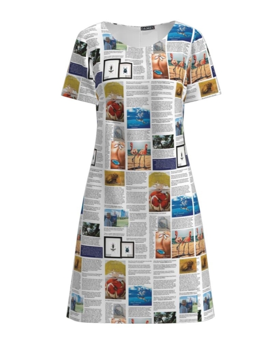 Rochie evazata ziar color imprimata digital CMD128