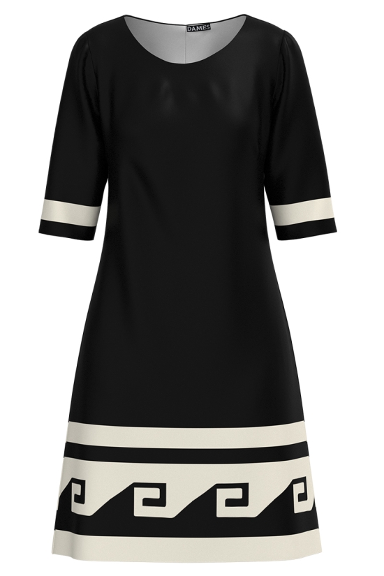 Rochie neagra casual imprimata cu model aztec SS25