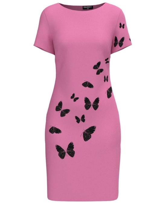 Rochie roz casual imprimata cu model fluturi CMD5251
