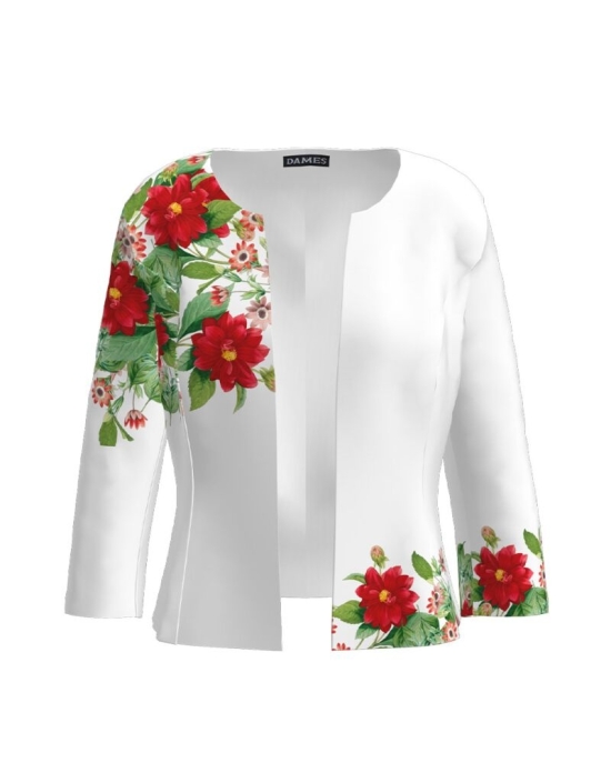 Sacou alb cambrat imprimat cu model Floral CMD2655