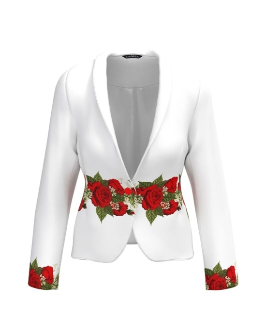 Sacou alb cambrat imprimat trandafiri CMD3294