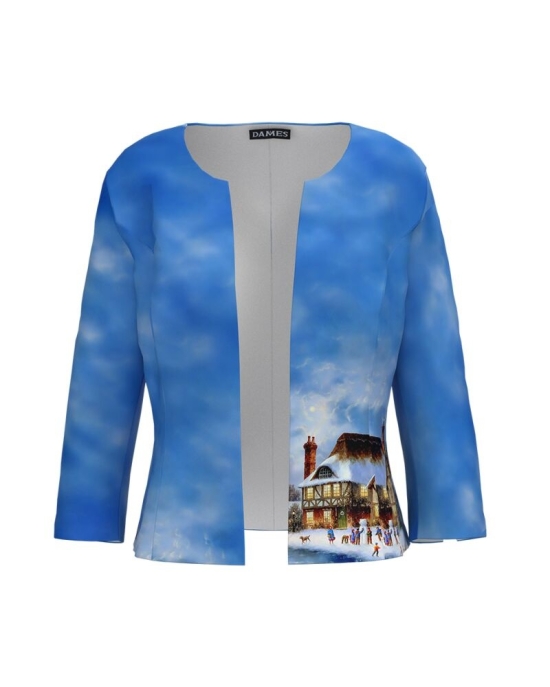 Sacou bleu cambrat imprimat cu model Iarna CMD5005