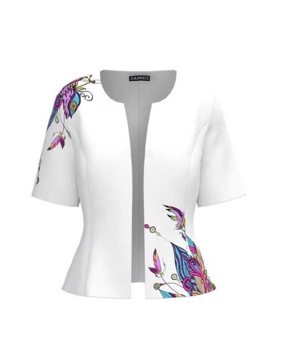 Sacou de vara cu maneca scurta alb cu model multicolor