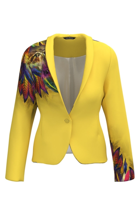 Sacou galben cambrat imprimat cu model multicolor CMD4330