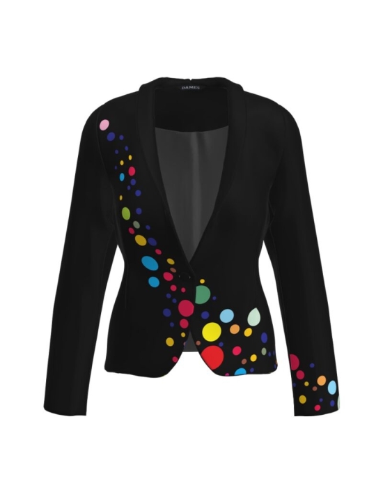 Sacou negru cambrat imprimat buline colorate CMD3500