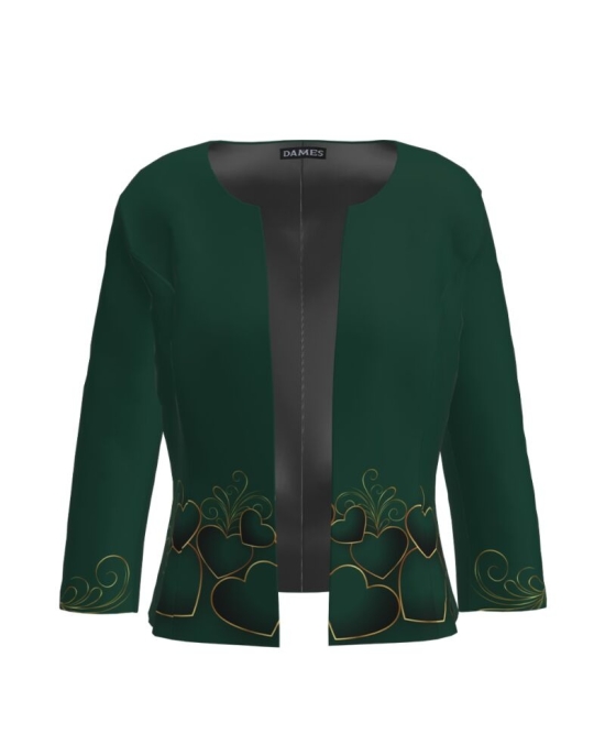 Sacou verde cambrat imprimat cu model inimi CMD3216