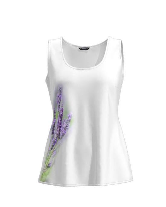Top casual alb imprimat cu model Lavanda CMD778