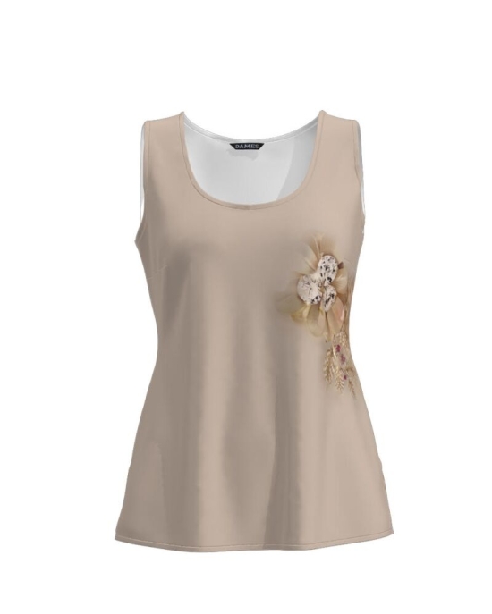 Top casual bej imprimat cu model floral CMD768