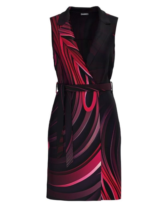 Vesta neagra cu revere si buzunare imprimata cu model abstract CMD4833