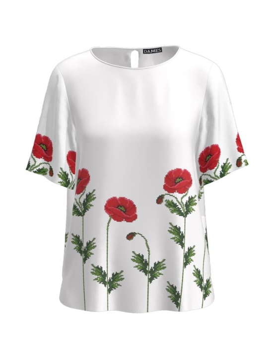 Bluza alba cu maneca scurta imprimata cu model Maci CMD2702