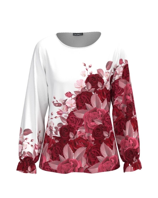 Bluza alba imprimata cu model Trandafiri CMD4793