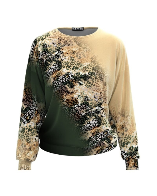 Bluza bej tip hanorac din catifea cu imprimeu abstract CMD1713