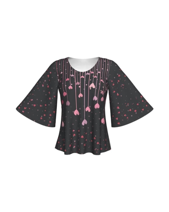 Bluză cu mâneci tip fluture imprimată digital Mini Hearts A845I20