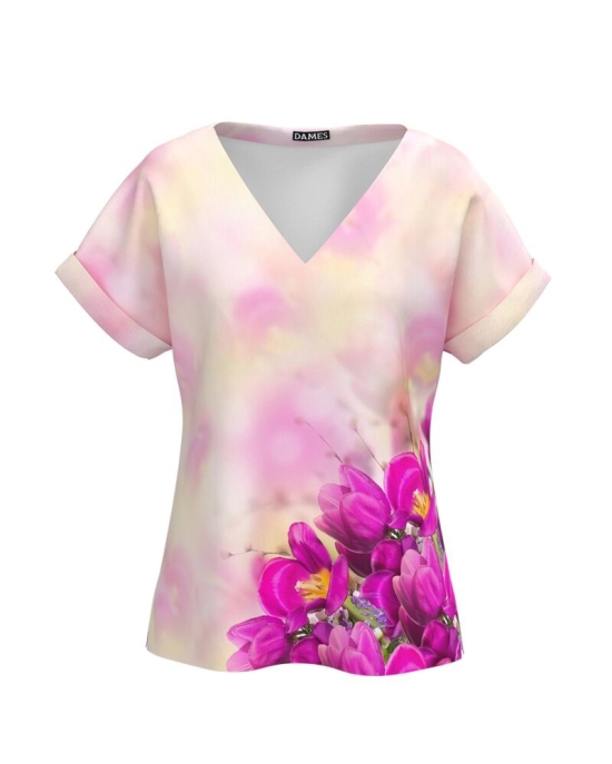 Bluza de vara cu maneca raglan imprimata magnolii CMD4103