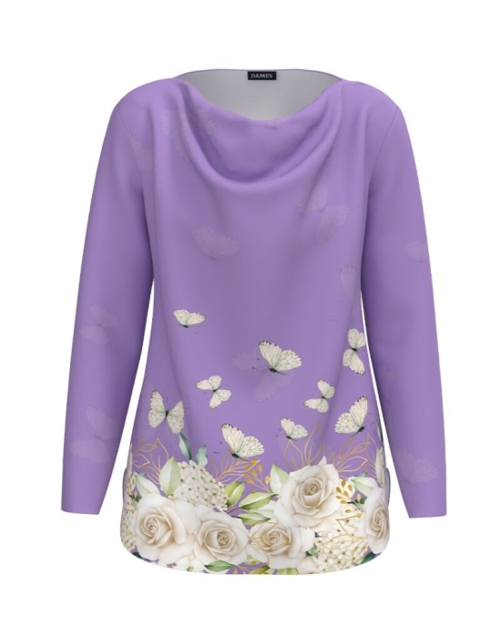 Bluza din catifea lila imprimata cu model Fluturi CMD1303