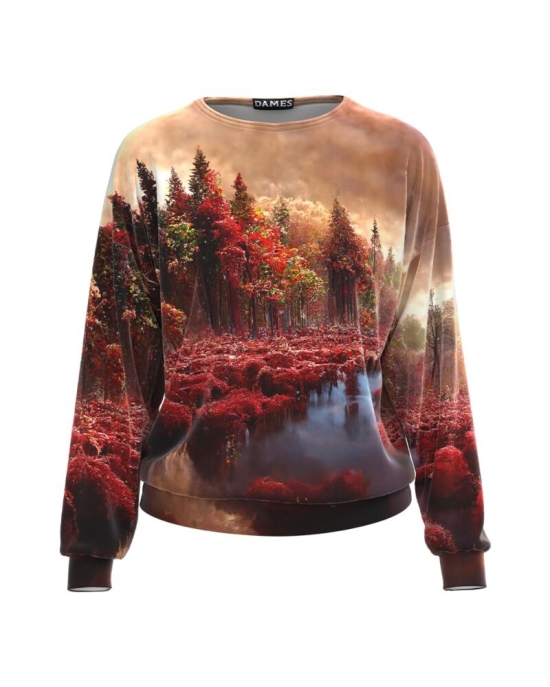Bluza multicolora tip hanorac din catifea cu imprimeu Autumn CMD3501