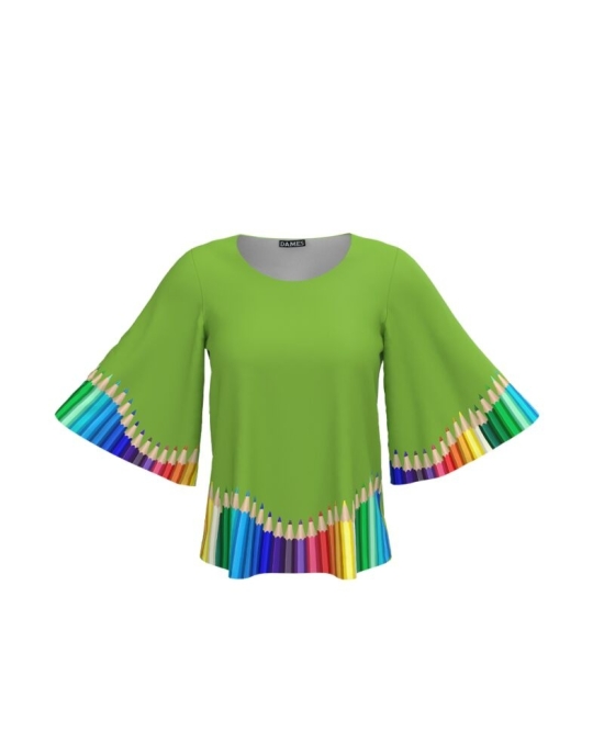 Bluza verde cu maneci tip fluture imprimata Creioane colorate CMD4617