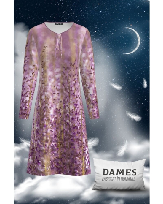 Camasa de noapte violet imprimata cu model floral CMD1898
