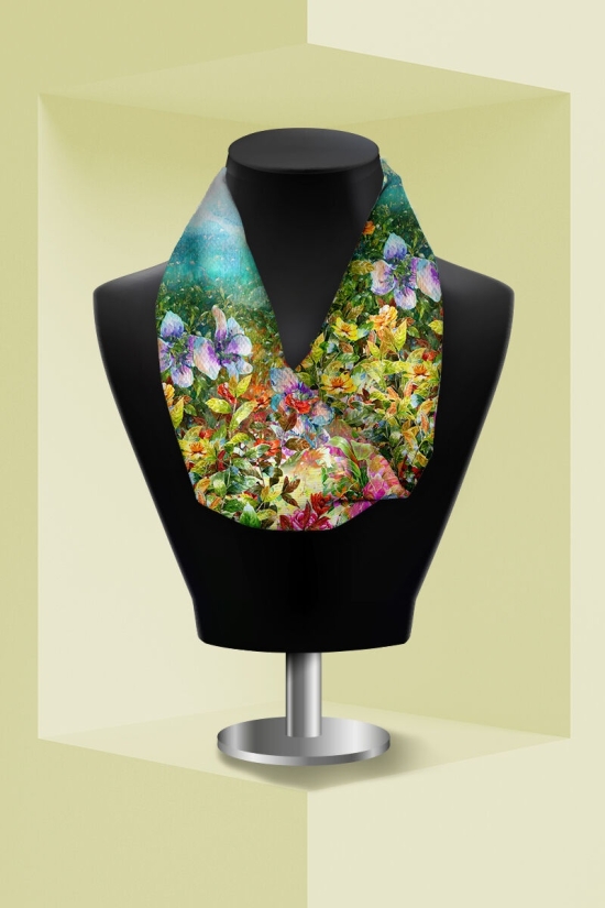 Esarfa subtire circulara imprimata cu model floral multicolor CMD2095