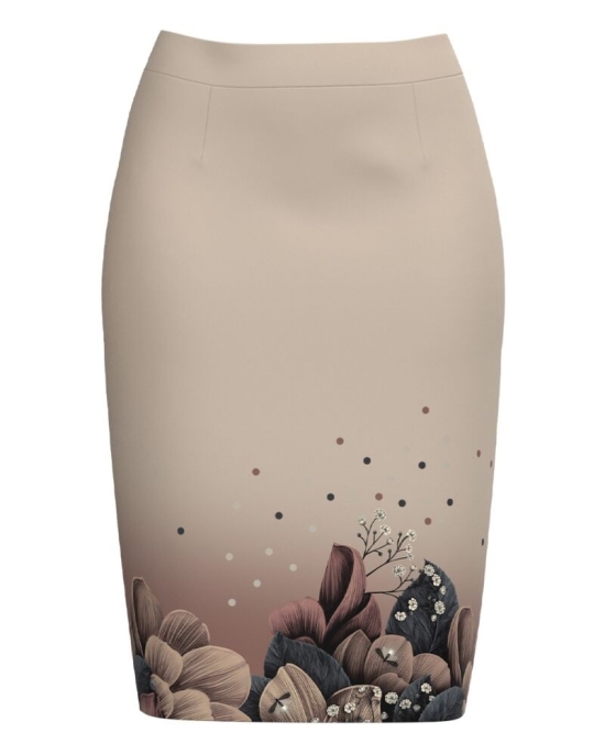 Fusta conica bej imprimata cu model floral CMD2734