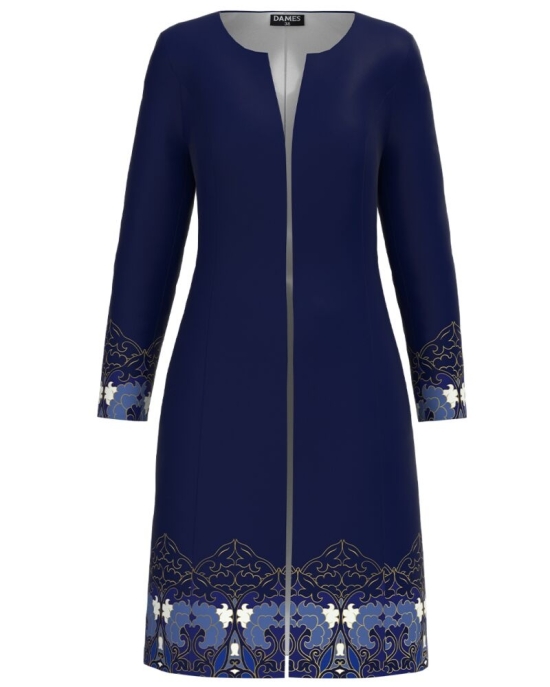 Jacheta de dama bleumarin lunga imprimata cu model floral CMD3010