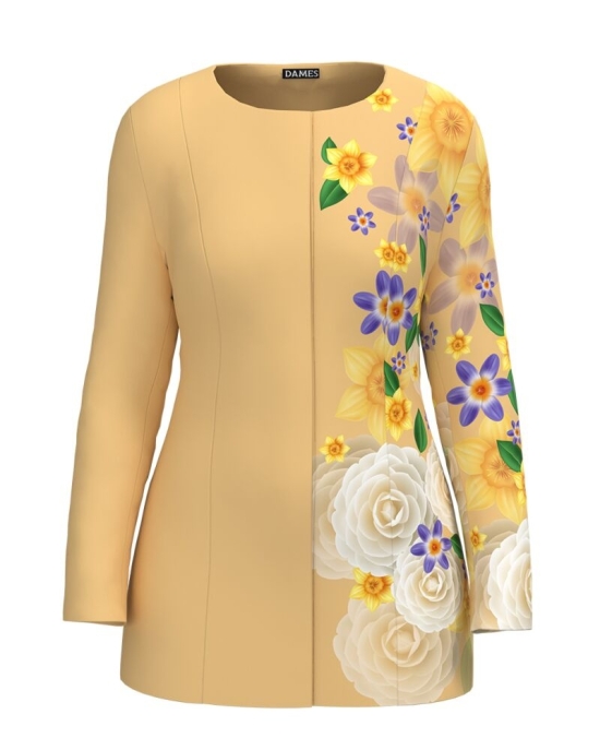Jacheta de dama galbena de lungime medie imprimata cu model Floral CMD2317