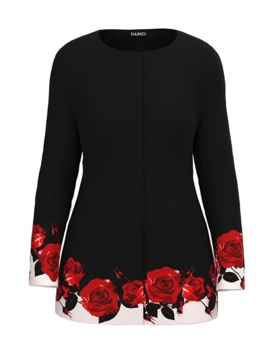 Jacheta de dama neagra imprimata trandafiri CMD5068